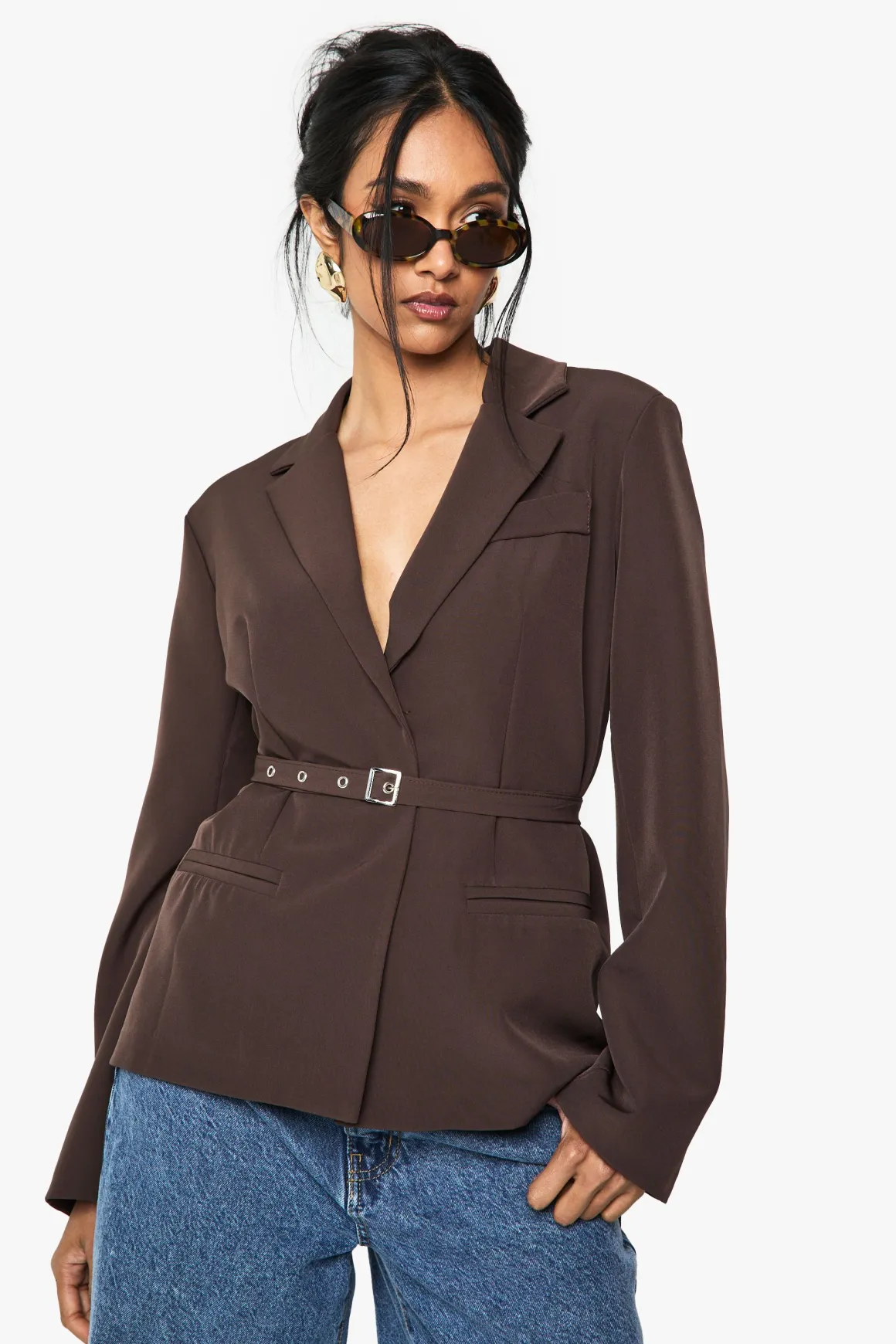 Blazer décontracté à coupe ample avec ceinture