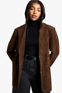 boohoo Blazer décontracté en faux suède look vintage<Femme Tailleurs|Looks Chocolat