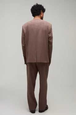 Blazer Décontracté Sans Col Aspect Lin Coupe Ample