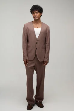 Blazer Décontracté Sans Col Aspect Lin Coupe Ample