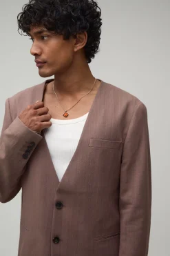 Blazer Décontracté Sans Col Aspect Lin Coupe Ample