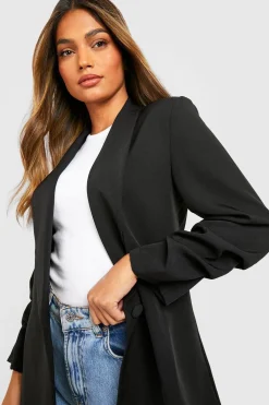 boohoo Blazer de base en tissu tissé à manches froncées et à col plongeant<Femme Tailleurs|Blazers