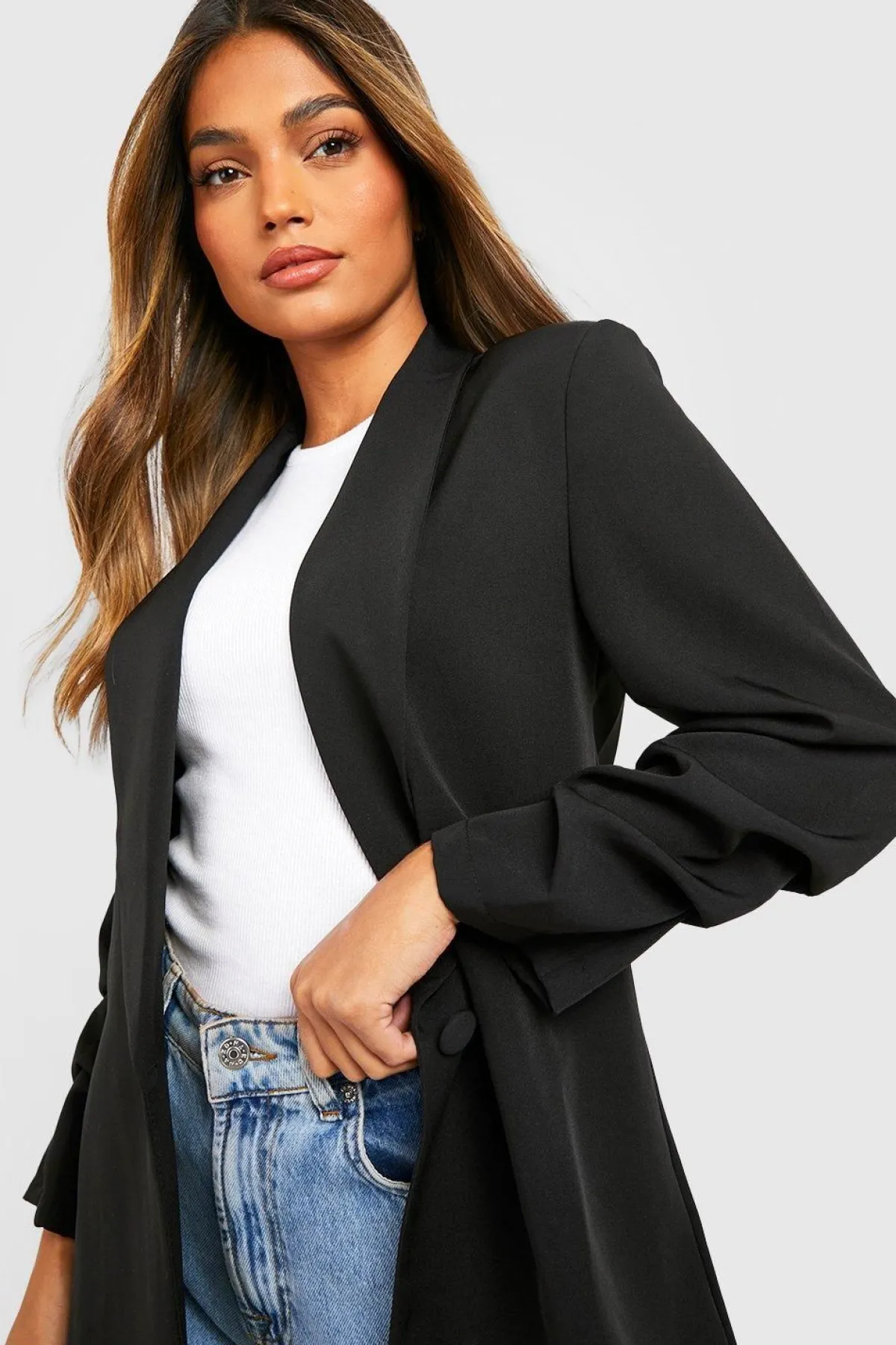 boohoo Blazer de base en tissu tissé à manches froncées et à col plongeant<Femme Tailleurs|Blazers