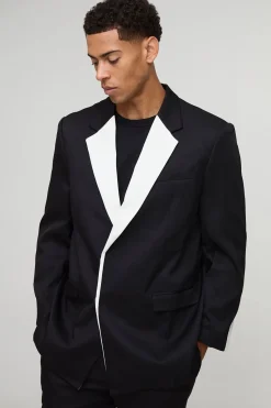 Blazer de costume à coupe droite avec panneaux contrastés