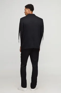 Blazer de costume à coupe droite avec panneaux contrastés