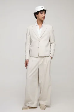 Blazer de costume à coupe droite, raccourci, à ourlet en chevron