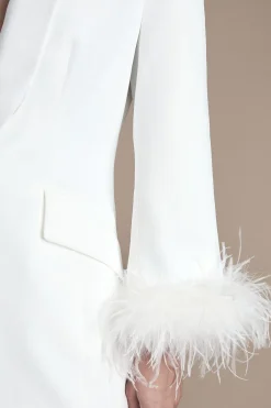 Blazer de Mariage Style Smoking à Revers Simple avec Garniture de Plumes