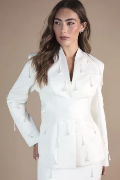 Blazer de Mariée Satiné Croisé Avec Perles