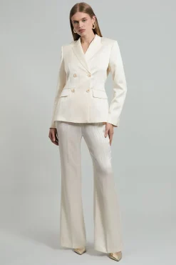 Blazer de smoking surdimensionné taillé sur mesure en satin premium à fines rayures