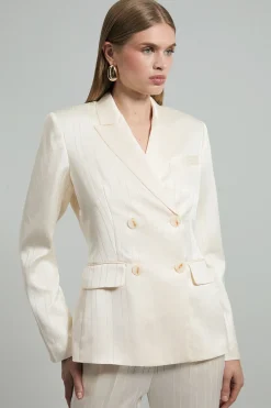 Blazer de smoking surdimensionné taillé sur mesure en satin premium à fines rayures