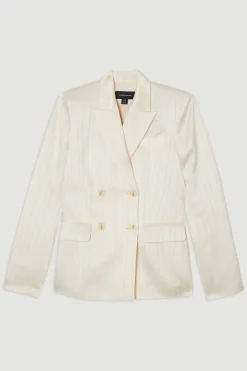 Blazer de smoking surdimensionné taillé sur mesure en satin premium à fines rayures