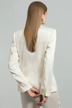 Blazer de smoking surdimensionné taillé sur mesure en satin premium à fines rayures