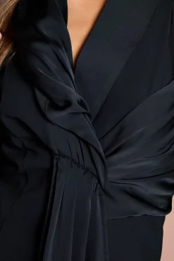 Blazer Drapé avec Détail Satiné