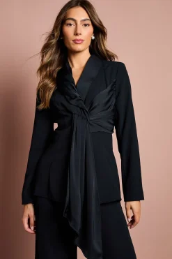 Blazer Drapé avec Détail Satiné