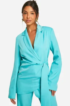 Blazer drapé à la taille nouée, ajusté et taillé sur mesure