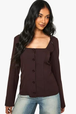 boohoo Blazer à encolure carrée sans col<Femme Tailleurs|Looks Chocolat
