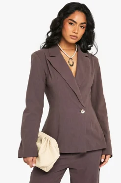 Blazer en lin cintré à enveloppement frontal