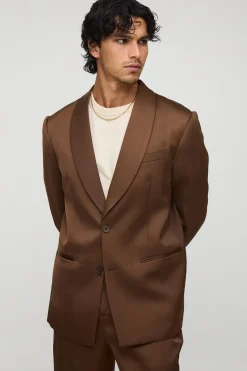 Blazer en satin à col châle, coupe décontractée