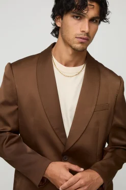 Blazer en satin à col châle, coupe décontractée