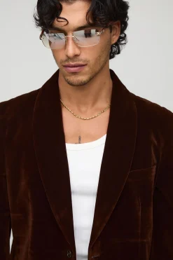 Blazer en velours à col châle, coupe décontractée