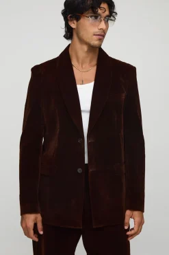 Blazer en velours à col châle, coupe décontractée