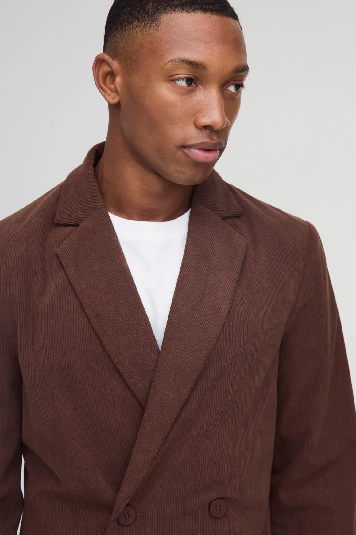 Blazer en velours côtelé à coupe skinny et à double boutonnage