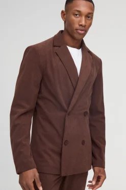 Blazer en velours côtelé à coupe skinny et à double boutonnage