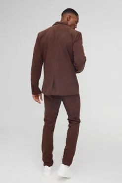 Blazer en velours côtelé à coupe skinny et à double boutonnage