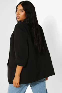 Blazer extensible en tissu tissé à manches froncées