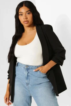 Blazer extensible en tissu tissé à manches froncées