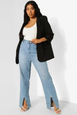 Blazer extensible en tissu tissé à manches froncées