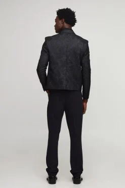 boohooMAN Blazer floral jacquard surdimensionné à la coupe carrée<Homme Manteaux Et Vestes