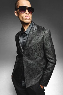 boohooMAN Blazer floral jacquard surdimensionné à la coupe carrée<Homme Manteaux Et Vestes