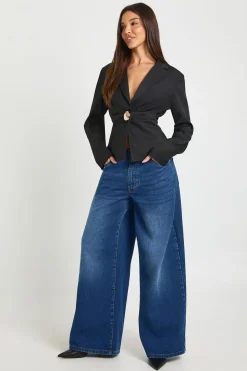 Blazer froncé à bouton doré