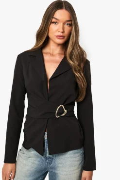 Blazer à fronces à l'avant orné de garniture métallique