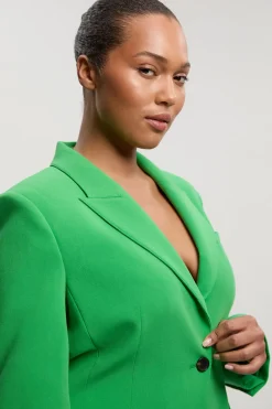 Blazer Grande Taille Ajusté Cintré Simple Boutonnage En Tissu Stretch Compact
