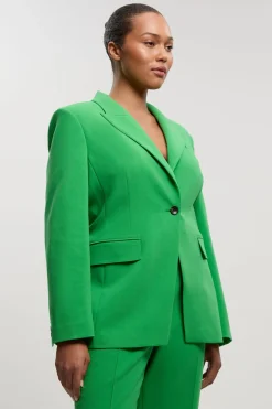 Blazer Grande Taille Ajusté Cintré Simple Boutonnage En Tissu Stretch Compact
