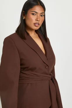Blazer Grande Taille à Ceinture Obi Nouée