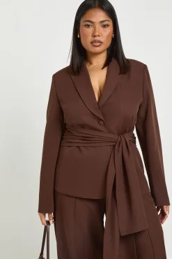 Blazer Grande Taille à Ceinture Obi Nouée