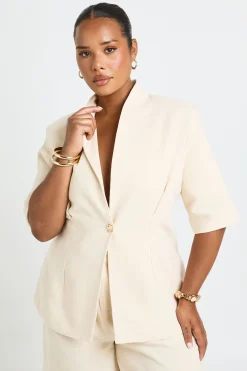 boohoo Blazer Grande Taille Cintré À Manches Courtes Avec Bouton Et Finitions<Femme Tailleurs|Blazers