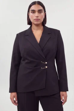 Blazer Grande Taille Cintré À Simple Boutonnage Avec Détails Ornementaux