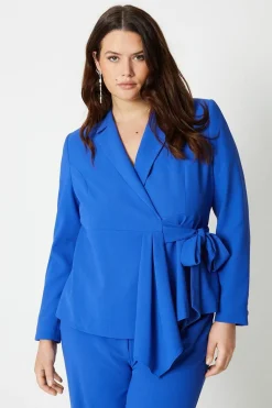 Blazer Grande Taille à Drapé Cascade avec Ceinture