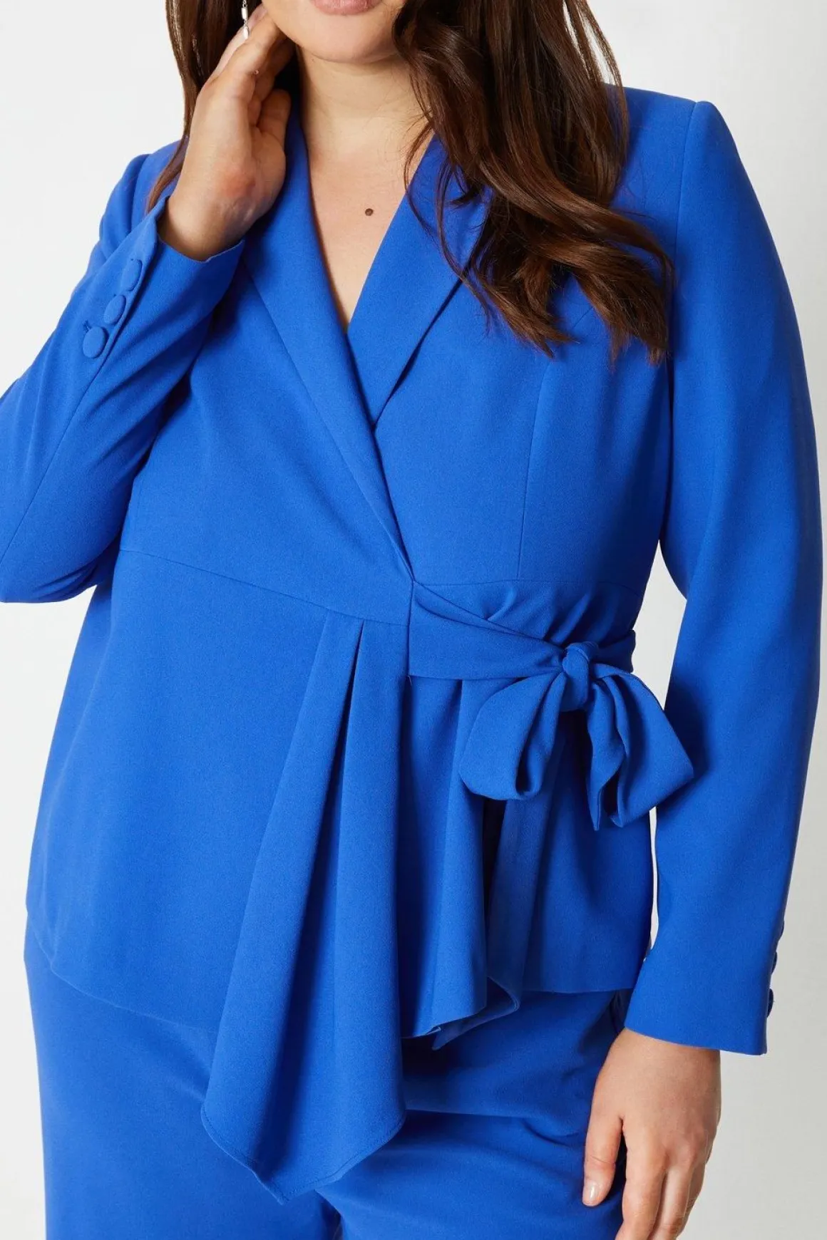 Blazer Grande Taille à Drapé Cascade avec Ceinture