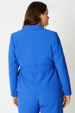 Blazer Grande Taille à Drapé Cascade avec Ceinture