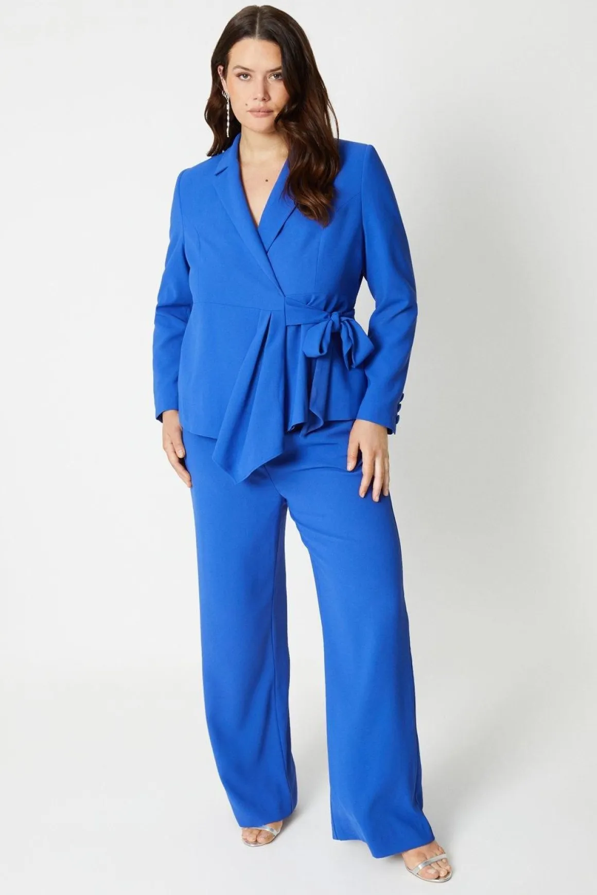Blazer Grande Taille à Drapé Cascade avec Ceinture