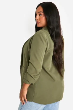 Blazer grande taille à détails de revers et manches froncées