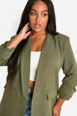 Blazer grande taille à détails de revers et manches froncées