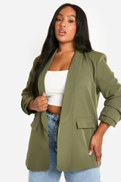 Blazer grande taille à détails de revers et manches froncées