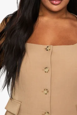 Blazer Grande Taille à Encolure Carrée et Taille Cintrée à Manches Courtes