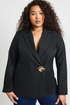 Blazer Grande Taille À Simple Boutonnage Avec Finitions Dorées